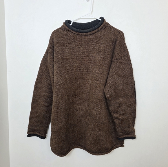 Margaret O'Leary Brown Black Elbow Patches Chunky Knit Thick Sweater Size Large - Picture 1 of 7
